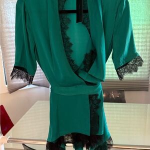 BCBG Maxazria Teal Lace Trim Top NWT